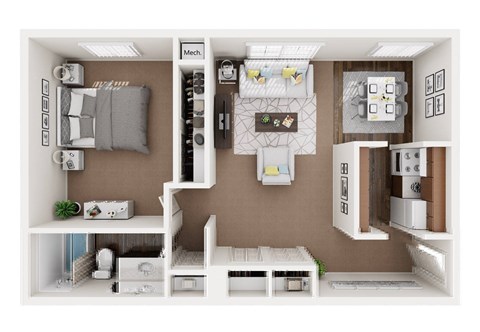 Floor plan for 1 bed, 1 bath, 800 sqft